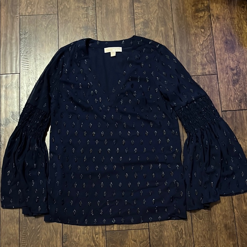 Michael Kors Blue Ruffled Blouse 3/4 Sleeve